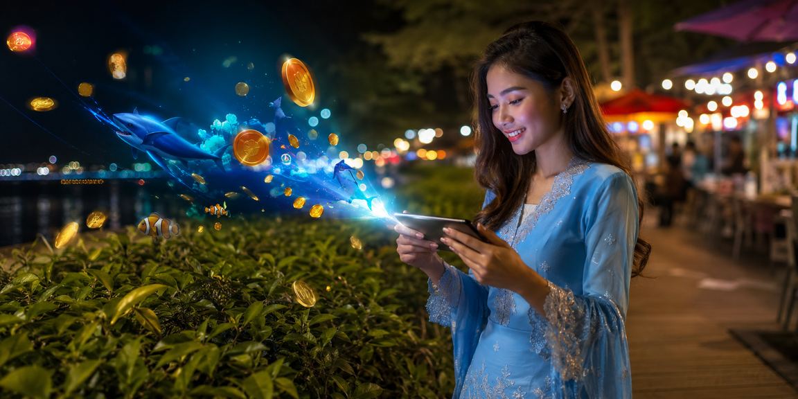 Pengguna Malaysia dalam pakaian tradisional menikmati permainan dalam talian melalui platform 40000
